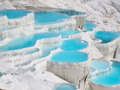 The snow-white travertine terraces of Pamukkale