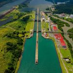 Panama,Canal,Area,View,,Container,Ship,Transit,,Water,Tanks,,Composed