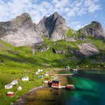 Humla-view-of-red-cabins-in-Lofoten-islands
